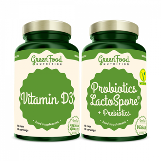 GreenFood Nutrition Probiotics Lactospore� + Prebiotics 60cps +Vitamin D3 60cps.