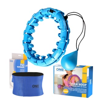 Sada masážní hula hoop ONE Fitness OHA01 se závažím a zeštíhlujícího pásu BR125 modrá Sada masážní hula hoop ONE Fitness OHA01 se závažím a zeštíhlujícího pásu BR125 modrá