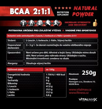 Vitalmax BCAA 2:1:1 natural 250g Vitalmax BCAA 2:1:1 natural 250g