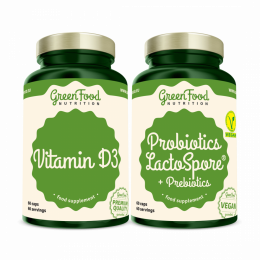 GreenFood Nutrition Probiotics Lactospore® + Prebiotics 60cps +Vitamin D3 60cps.